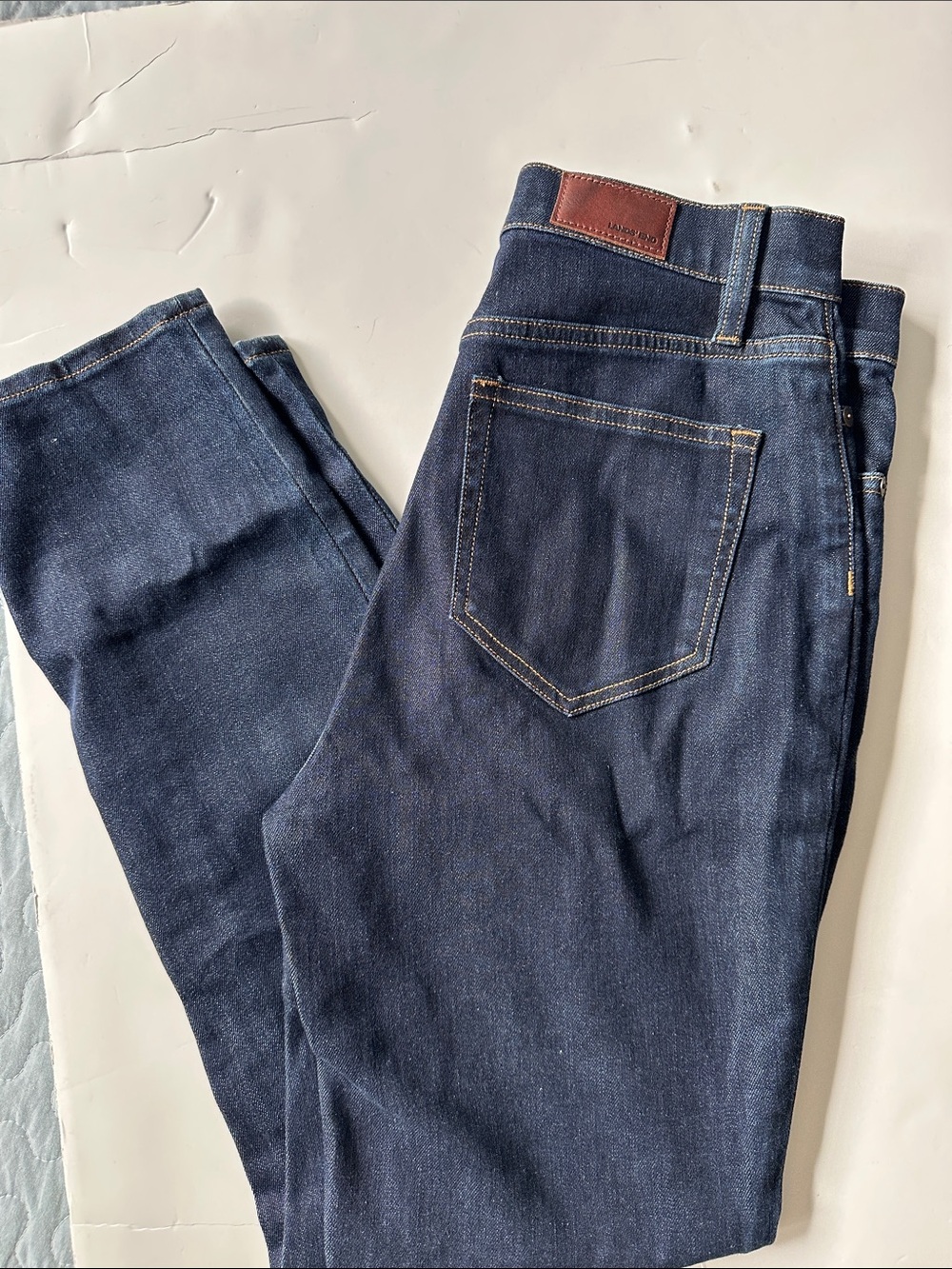 Lands' End Women’s Dark Blue Slim Jeans with Leather Patch